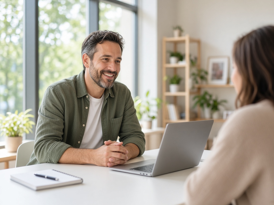 Asesor de JVision conversando con un cliente